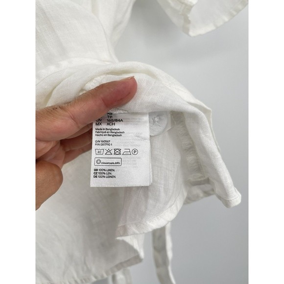 H&M White‎ 100% Linen Lin Side Button Tie Around Blouse Size XSmall - Picture 4 of 6